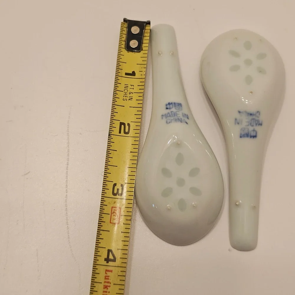 Vintage Blue White Rice Grain Porcelain Soup Spoons Set of 9+2 Chinese Dragon